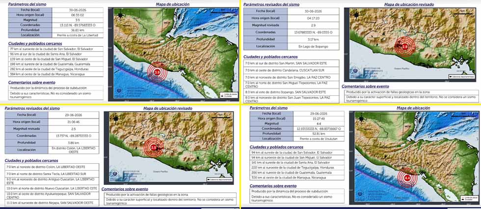 ¡MARN reporta cuatro sismos en diferentes puntos del país en menos de 24 horas!