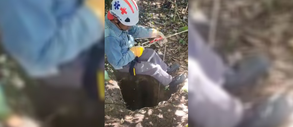 Rescatan a perrito que cayó en una fosa de unos 04 metros de profundidad en La Libertad