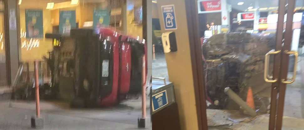 Conductor de Kia Soul vuelca al intentar estacionarse en una gasolinera en San Vicente