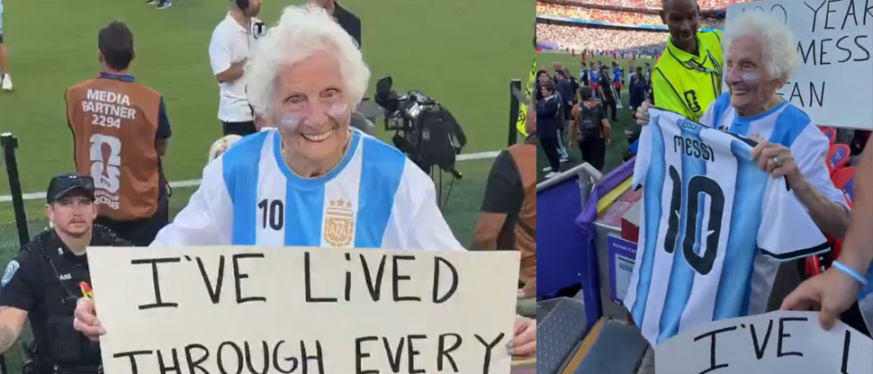 Messi le regala una camisa a la abuelita de 100 años que dice ser su fan número 1