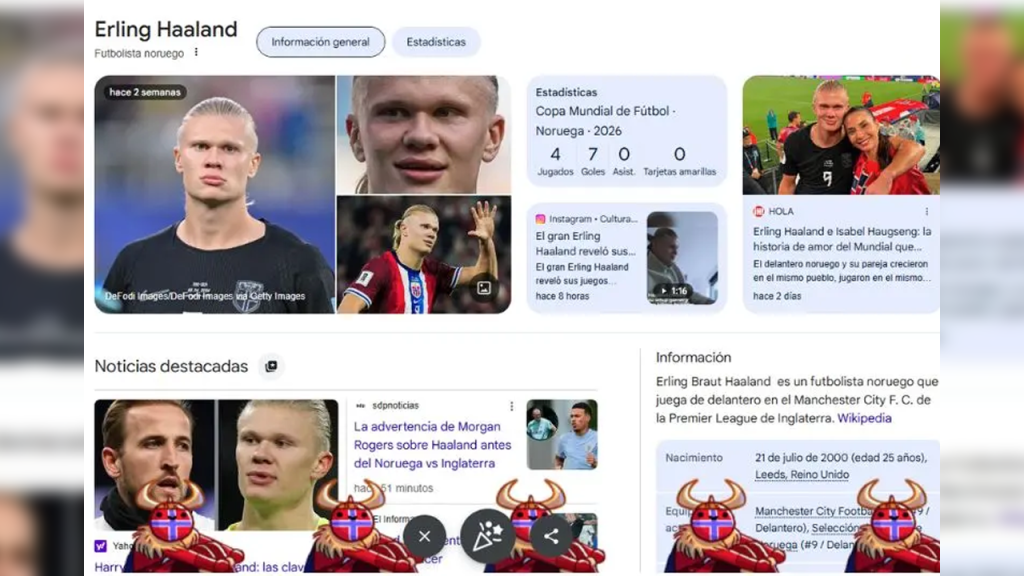 Increíble; si buscas Haaland en Google aparecen vikingos remando