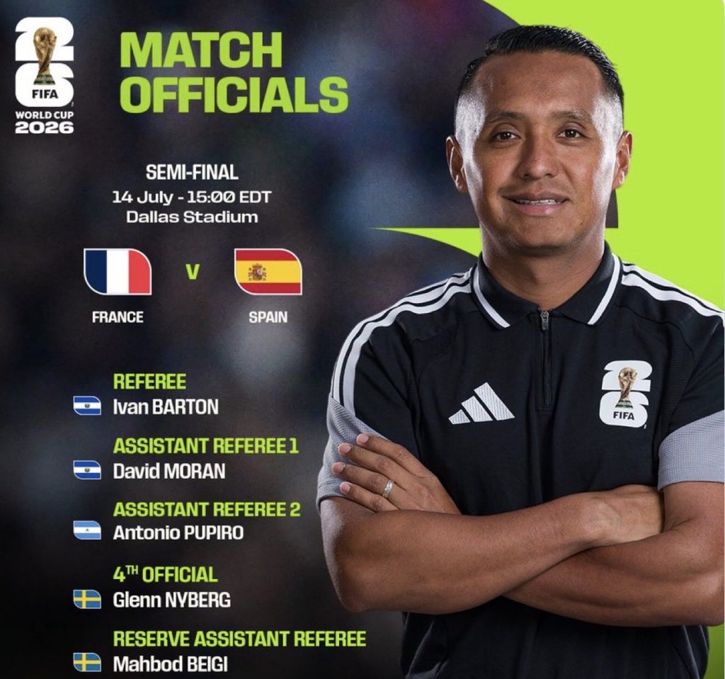 FIFA designa a Iván Barton como árbitro principal para la semifinal del entre Francia y España