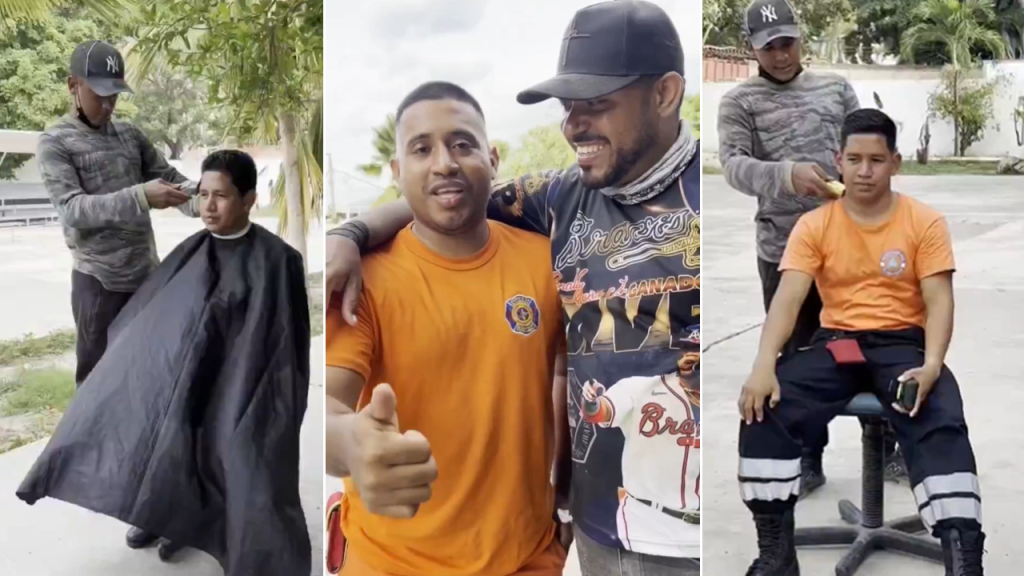 Barberos venezolanos retribuyen el esfuerzo de rescatistas salvadoreños con un corte de cabello gratis