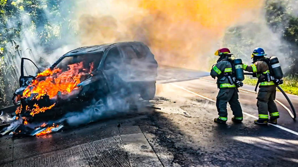 Carro queda reducido a cenizas tras incendio en la Panamericana