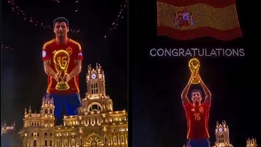 Fue creado con IA: show de drones durante las celebraciones en España tras ganar el mundial