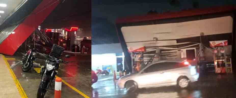 Ráfagas de viento dañan parte de una gasolinera en Ilopango