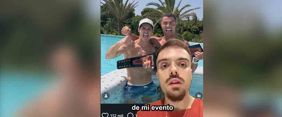 Ibai Llanos se sorprende que Cristiano Ronaldo posa con el cinturón de La Velada del Año VI
