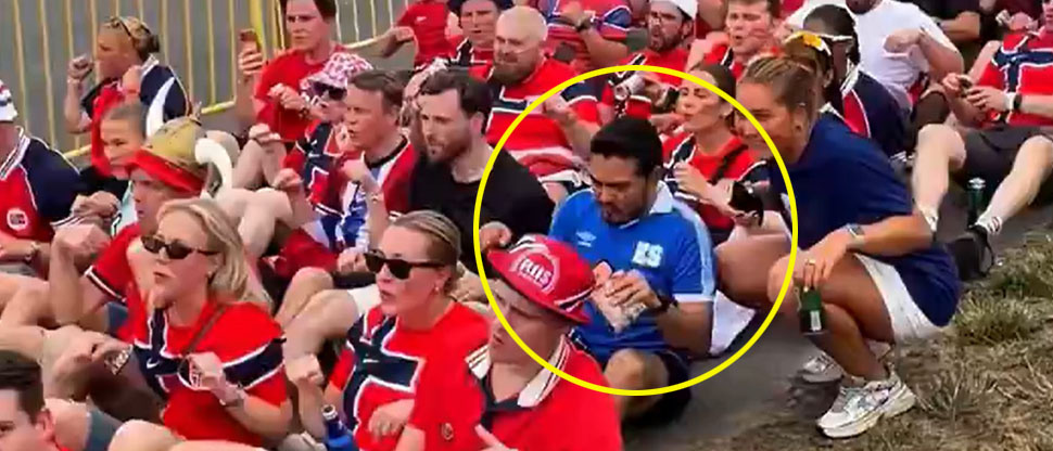 Captan a un salvadoreño celebrando con aficionados noruegos tras ganarle a Brasil