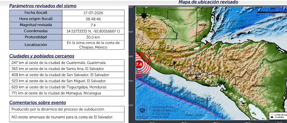 Fuerte sismo de 7.4 sacude El Salvador