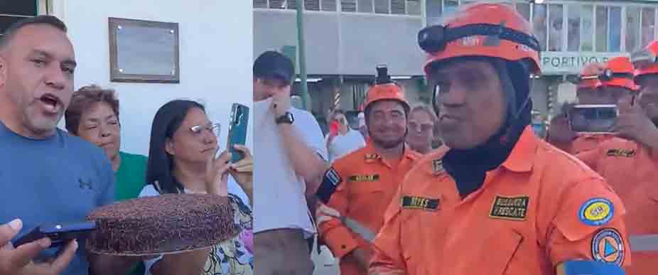 Venezolanos llevan un pastel y le celebran el cumpleaños a socorrista salvadoreño