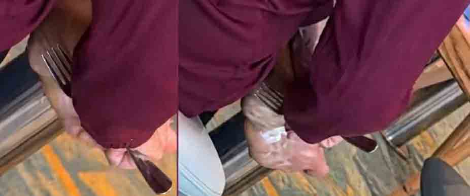 Viralizan a mujer que usa un tenedor para rascarse el pie