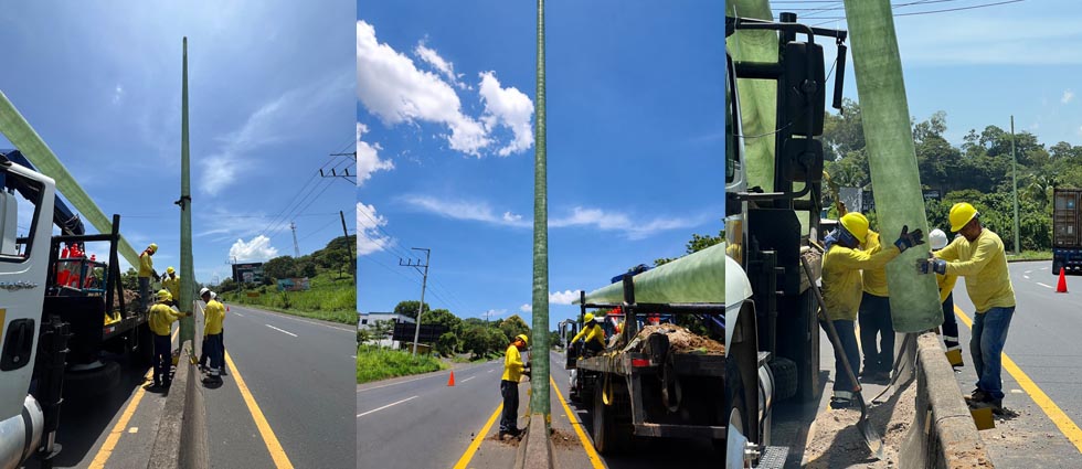 MOPT sigue trabajando en colocar postes para iluminar carretera hacia el puerto de Acajutla
