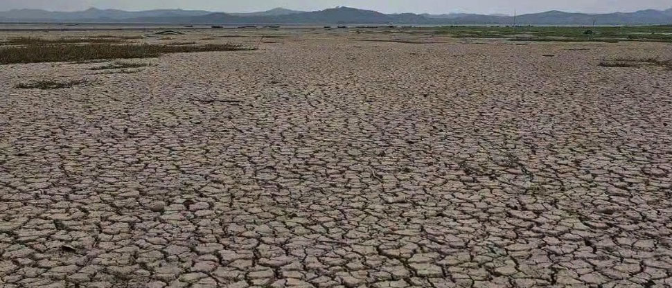 Falta de lluvias dejan al descubierto extensiones de terreno del fondo del lago de Güija