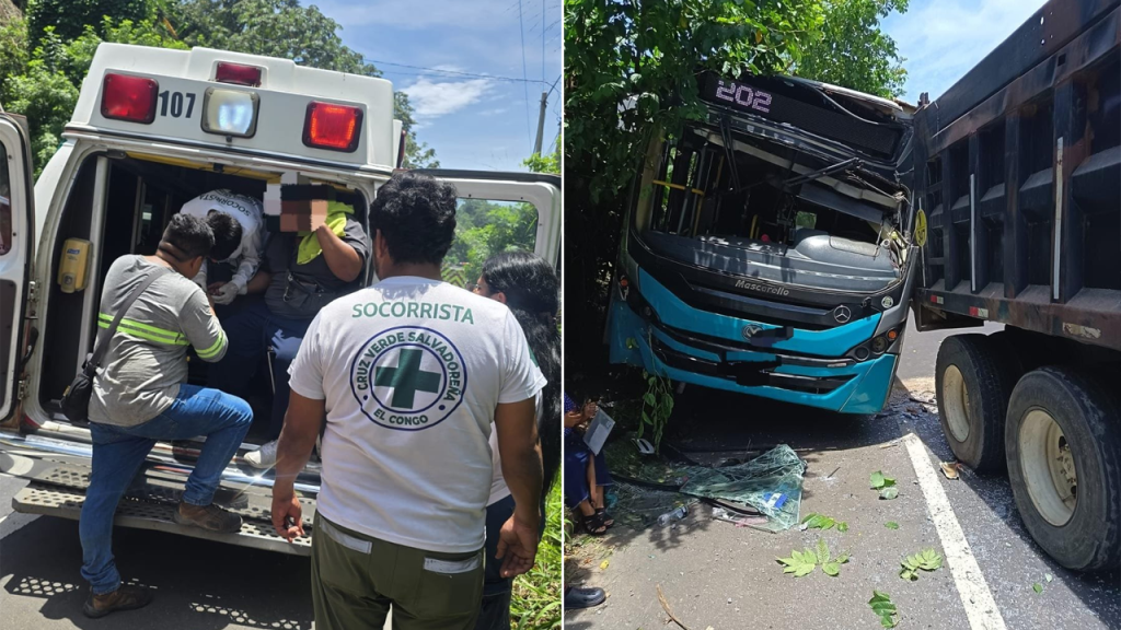 Seis lesionados deja aparatoso accidente entre un bus y una volqueta en carretera a Santa Ana