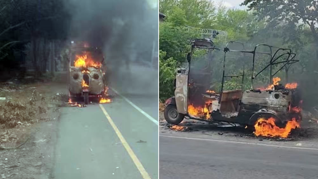 Reducida a cenizas, así terminó una mototaxi tras incendiarse en La Unión