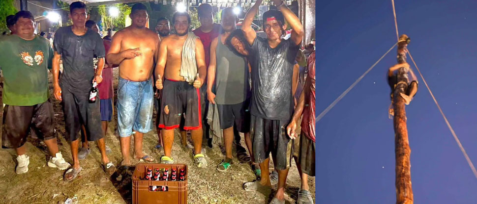 Hombre conquista el tradicional palo encebado, gana $1,000 y se saca las heladas