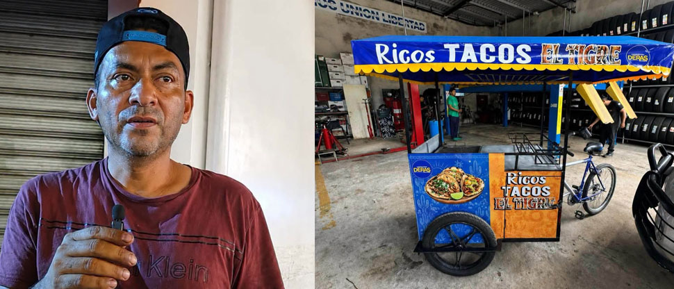 Empresario regala carro de tacos a hombre que perdió el suyo tras un incendio en San Vicente