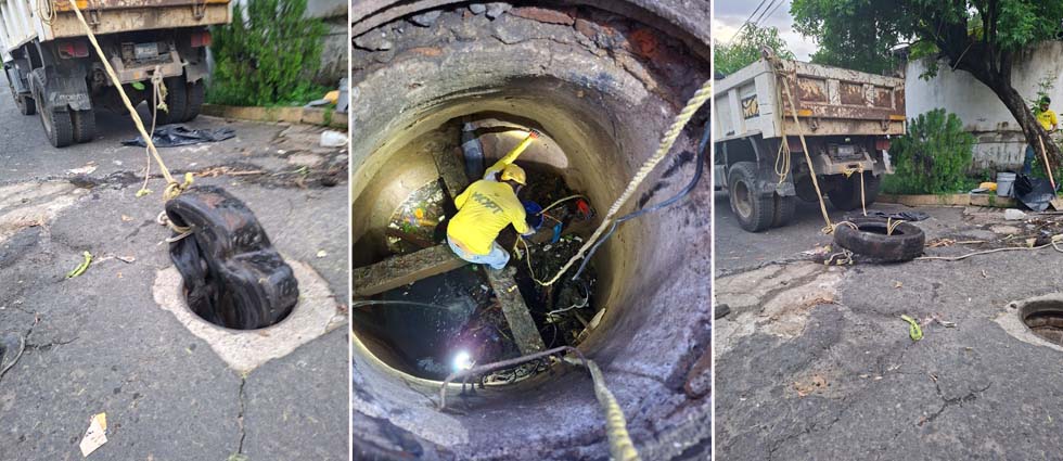 Extraen grandes cantidades de basura de drenaje de colonia inundada por lluvias del miércoles en Colón