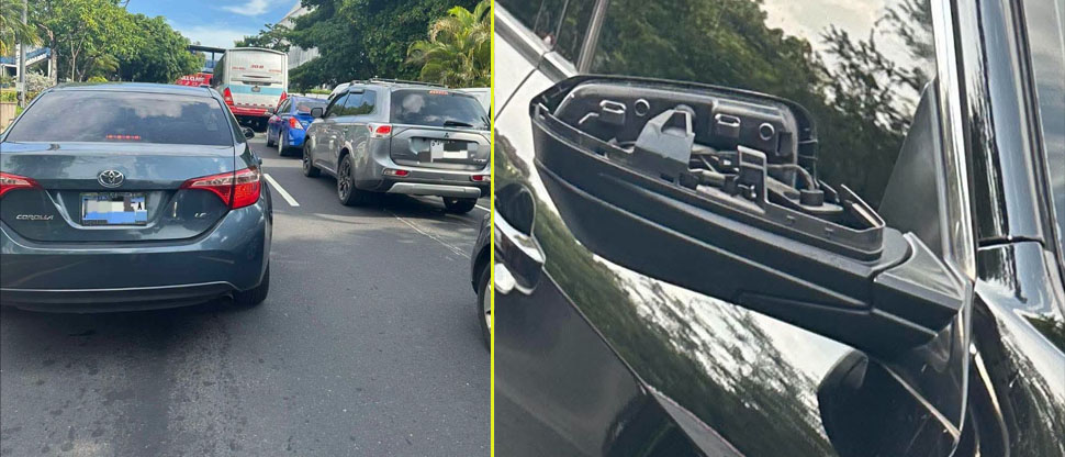 Conductor denuncia a motociclista que le dañó uno de los espejos laterales del vehículo