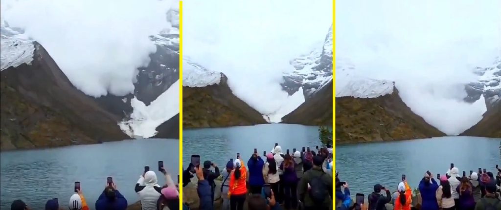 Captan desprendimiento masivo de hielo y nieve en monte Nevado Humantay, región de Cusco, Perú