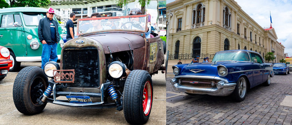 Salvadoreños disfrutan de la exposición de autos clásicos en el Centro de San Salvador
