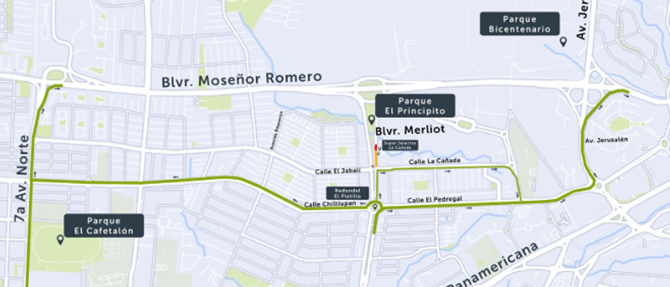 VMT informa de cierre parcial de bulevar Merliot por trabajos de cajas residuales
