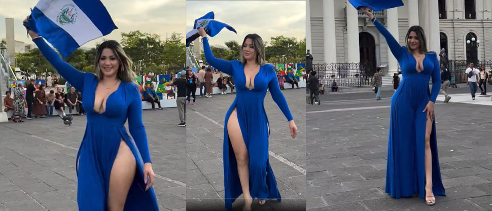 Creadora de contenido mostró su patriotismo en pleno centro de San Salvador