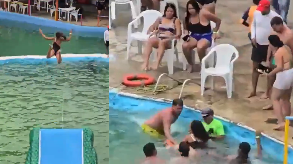 Colombia: mujer queda inconsciente tras caer de “planchazo” en la superficie de una piscina