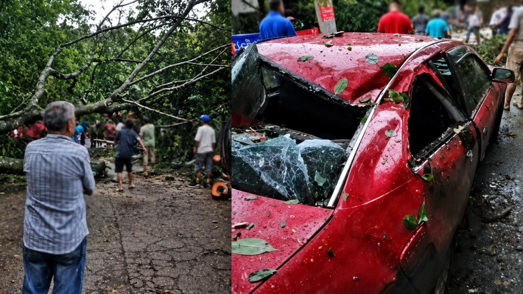 Palo de aguacate cae y aplasta un carrito en Morazán