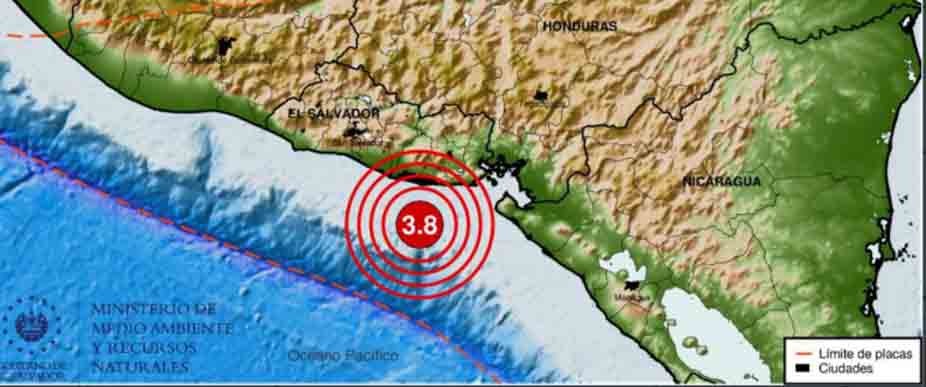Sismo sensible de 3.8 grados en las costas de Usulután