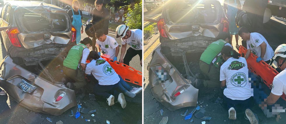 Joven mujer sufre múltiples traumas tras chocar su motocicleta contra un auto en Soyapango