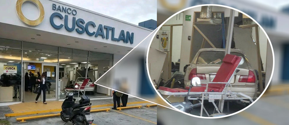 Reportan lesionados tras choque de vehículo contra agencia bancaria en Antiguo Cuscatlán