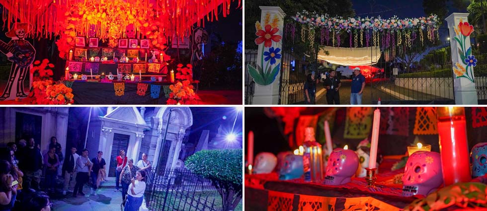 Elaboran colorido altar de muertos en Los Ilustres fusionando costumbres salvadoreñas y mexicanas
