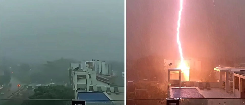 Captan preciso momento en que rayo cae sobre un edificio el México
