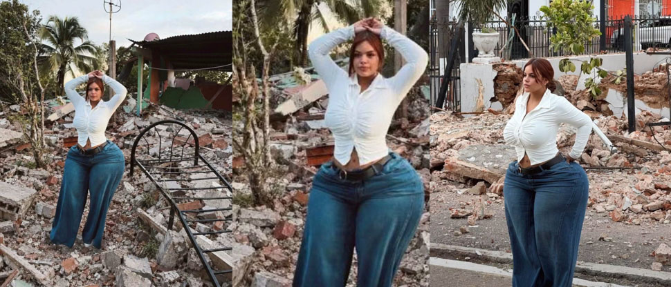 Influencer panameña genera críticas por posar entre los escombros tras terremoto