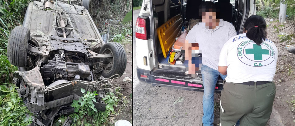 Hombre se salva de milagro tras volcar con su vehículo en Ciudad Arce