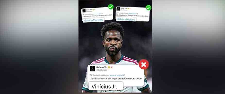 Vinicius habría bloqueado la cuenta oficial del Balón de Oro